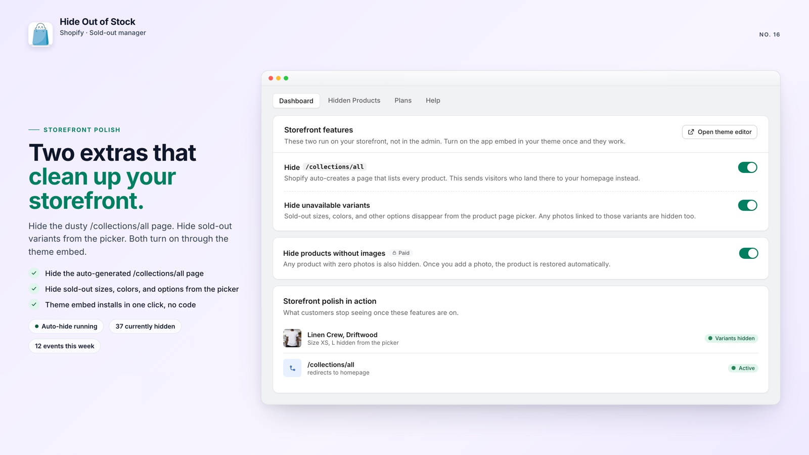 Hide Out of Stock storefront features for hiding sold-out variants on Shopify